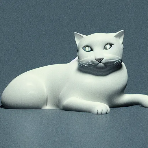 Image similar to An elegantly designed perfume bottle, in the form of a cat, half filled with liquid, very detailed, high refraction, soft blue volumetric lighting, DoF narrow, octane render UHD, made by René Lalique