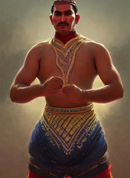 Prompt: a khuresh male wrestler!!!, tuvan national clothes!!, tuva, portrait, intricate, elegant, highly detailed, digital painting, artstation, concept art, wallpaper, smooth, sharp focus, illustration, art by artgerm and greg rutkowski and alphonse mucha