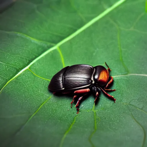 Prompt: a cute june bug walking on a leaf, digital art, 3 d render, 8 k, 4 k