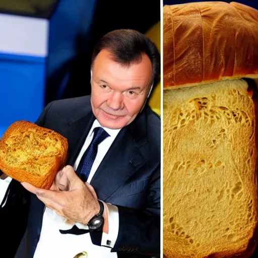 Image similar to Viktor Yanukovych and the golden loaf of bread