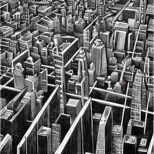 Image similar to Brooklyn skyline painting by MC Escher, realistic, abstract, ambient lighting, atmospherical, stunning visuals, creative, cinematic, ultra detailed, trending on art station