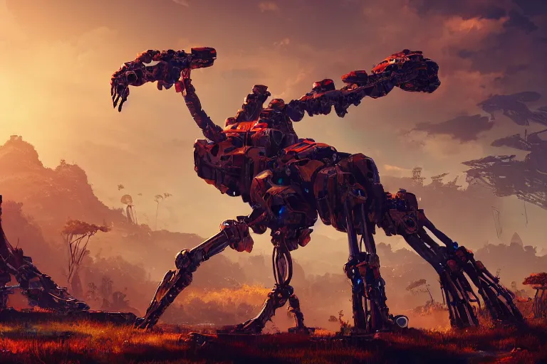 Image similar to longleg machine mecanical creature robot of horizon forbidden west horizon zero dawn bioluminiscence global illumination ray tracing hdr fanart arstation by ian pesty and alena aenami artworks in 4 k