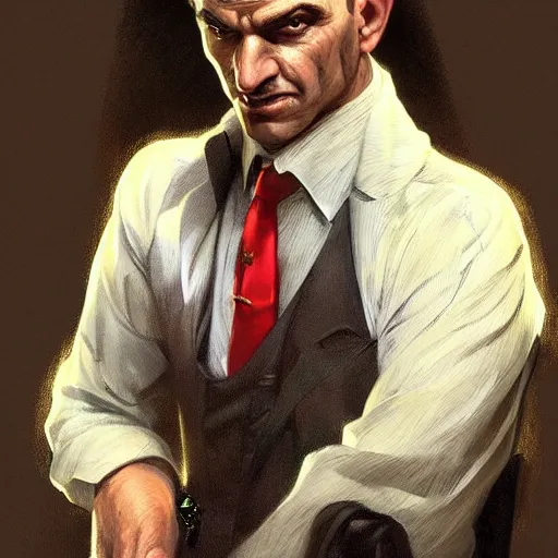 Image similar to 1930s mobster, painted fantasy character portrait, highly detailed, digital painting, artstation, concept art, sharp focus, illustration, art by artgerm and greg rutkowski and alphonse mucha