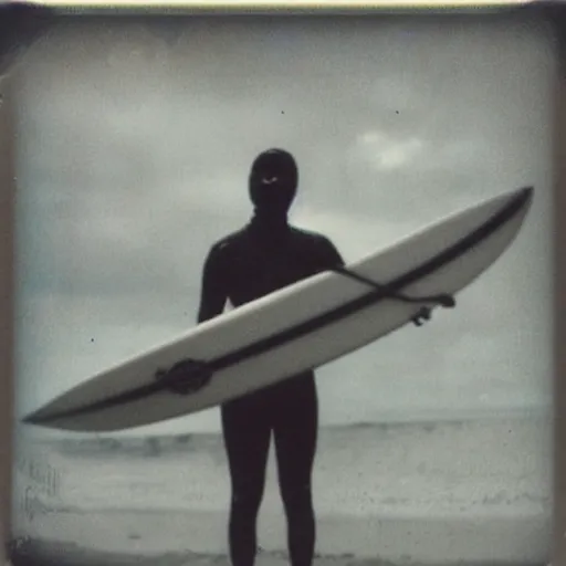 Prompt: Surfer goth, old polaroid, photograph
