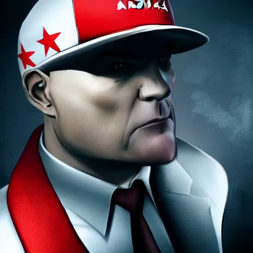 Prompt: agent 4 7 wearing a maga hat