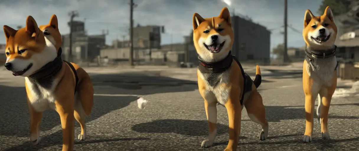 Image similar to A shiba inu dog in Call of Duty Vanguard, cinematic shot