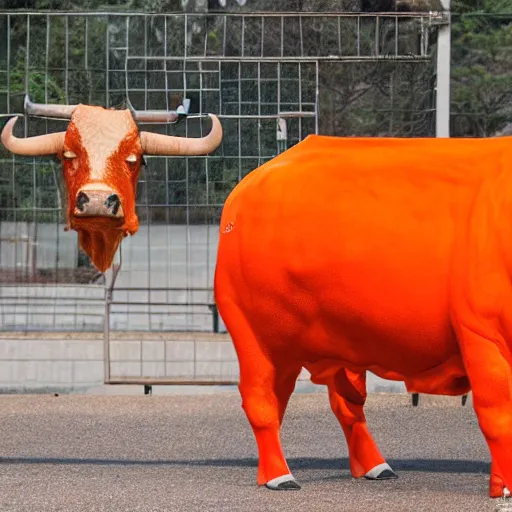 Image similar to bull wearing orange inmate clothes
