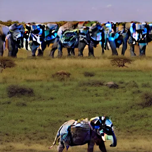 Image similar to a highly detailed panoramic photo by annie leibowitz of the serengeti, with in the background a headless elephant. 8 k, super resolution