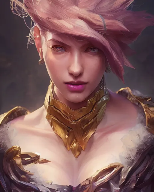 Image similar to league of legends portrait, au naturel, hyper detailed, digital art, trending in artstation, cinematic lighting, studio quality, smooth render, unreal engine 5 rendered, octane rendered, art style by klimt and nixeu and ian sprigger and wlop and krenz cushart.