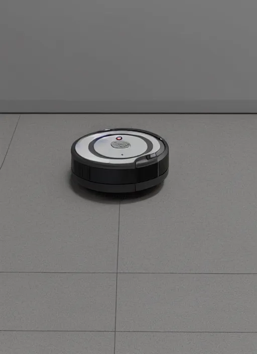 Image similar to A robot roomba standing on its own mechanical limbs, professional 3D render, studio quality, octane render