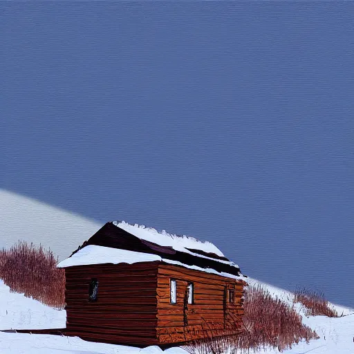 Image similar to a cabin on a hilltop, by alex andreev, landscape, high contrast, digital