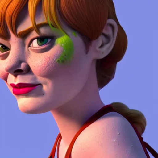 Image similar to Emma Stone as female Shrek, fully detailed, high quality , 4k , octane render