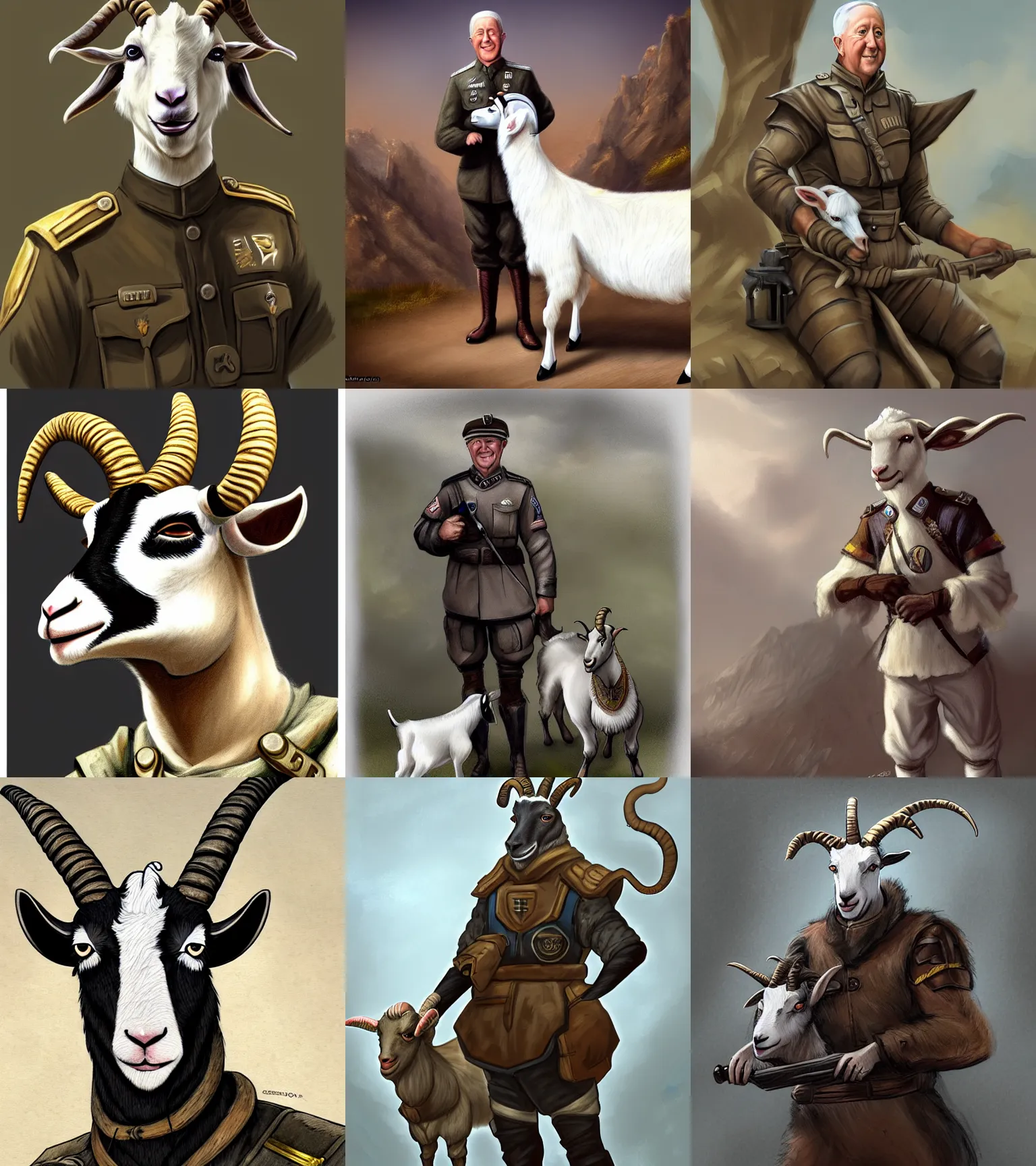 Prompt: george s patton as a goat, fantasy concept art, trending on furaffinity