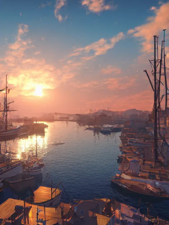 Prompt: photo of 8k ultra realistic harbour, port, boats, sunset, beautiful light, golden hour, full of colour, cinematic lighting, battered, trending on artstation, 4k, hyperrealistic, focused, extreme details,unreal engine 5, cinematic, masterpiece, art by studio ghibli