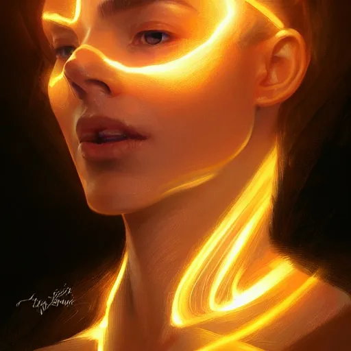 Image similar to Portrait of a light being, radiant, glowing light, filaments of light everywhere, intricate, cinematic lighting, highly detailed, digital painting, artstation, concept art, smooth, sharp focus, illustration, art by Artgerm and Greg Rutkowski, Cgsociety