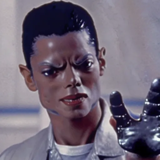 Image similar to michael jackson as the t - 1 0 0 0 in terminator 2, photo, still frame, cinematic