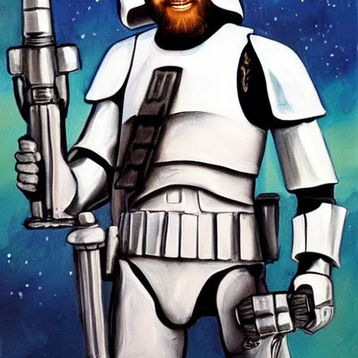 Prompt: painting of bob ross as a stormtrooper.