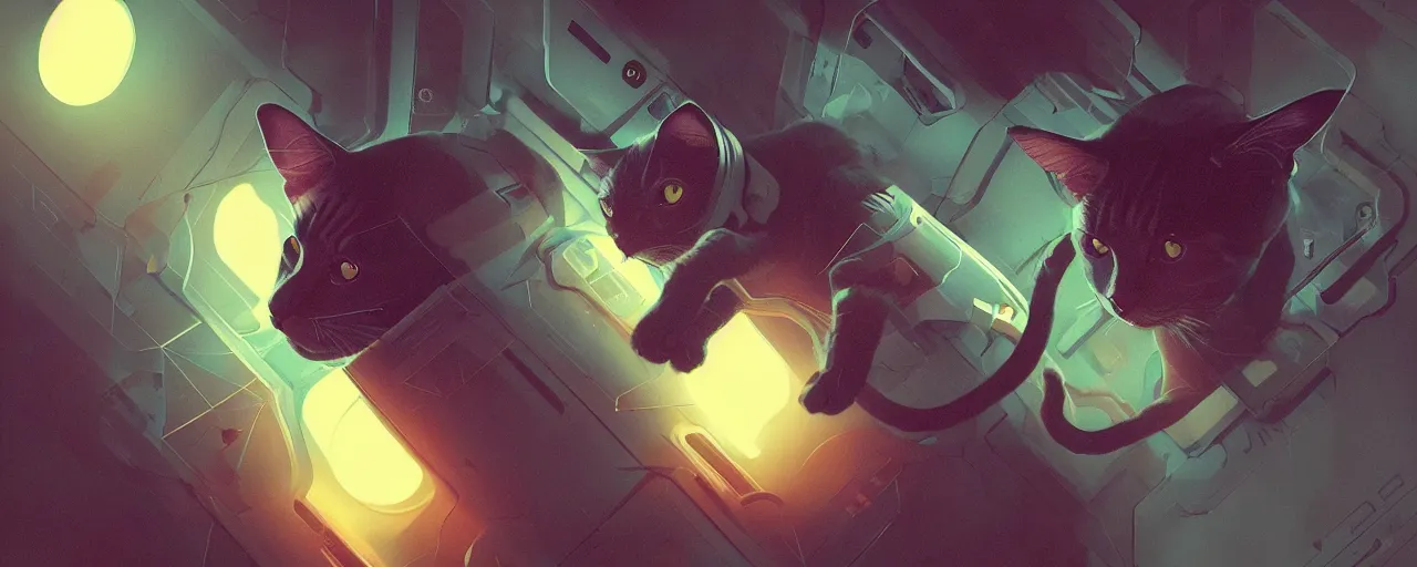 Image similar to duotone noir scifi concept illustration of 3 d mesh of cat inside box zero gravity glowing 3 d mesh quantum portals, glowing eyes, octane render, surreal atmosphere, volumetric lighting. accidental renaissance. by sachin teng and sergey kolesov and ruan jia and heng z. graffiti art, scifi, fantasy, hyper detailed. trending on artstation