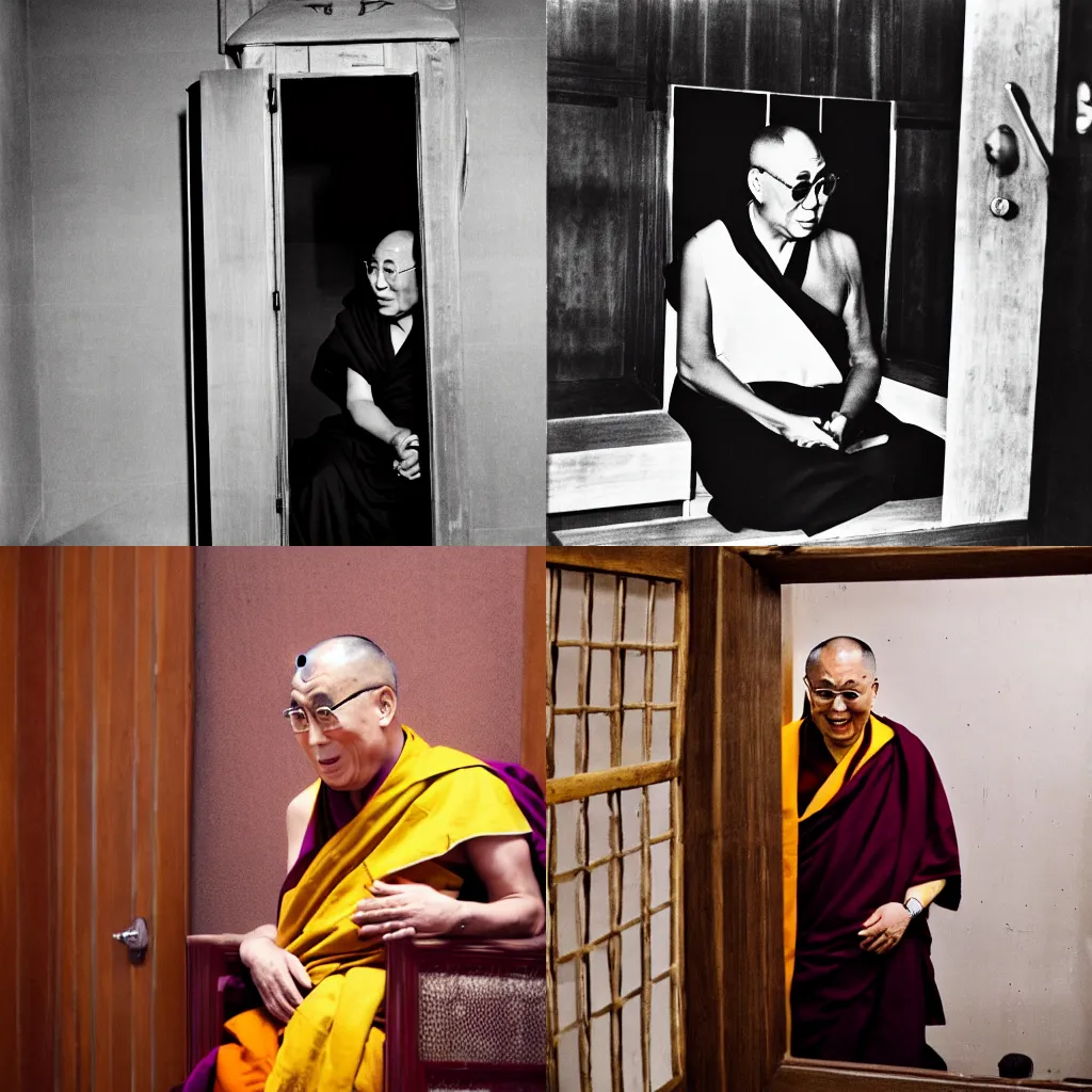 Prompt: dalai lama in a confession booth 4K photo