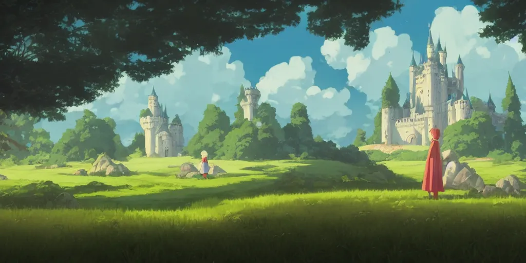 Prompt: a stylized 2 d cinematic keyframe of a serene field with a glasss castle and a dragon, joy gaze, cel - shaded, classical animation, edge - to - edge print, rendered by studio ghibli, artgerm, alyssa monks, andreas rocha, david kassan, neil blevins, rule of thirds, golden ratio, ambient lighting, art