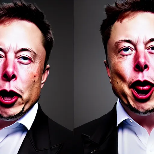 Prompt: 4 k highly detailed portrait face photography of elon musk yelling at his employees so hard that spit flies wearing a dress from lady gaga