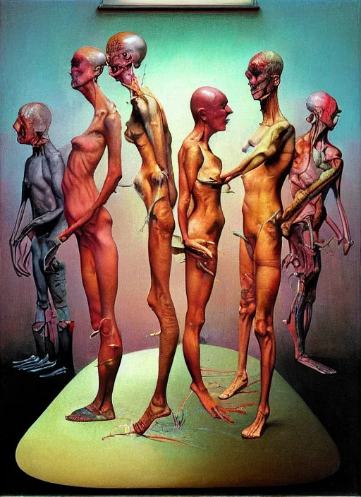 Prompt: realistic detailed image of a pink floyd album cover in the style of Francis Bacon, Surreal, Norman Rockwell and James Jean, Greg Hildebrandt, and Mark Brooks, triadic color scheme, By Greg Rutkowski, in the style of Francis Bacon and Syd Mead and Edward Hopper and Norman Rockwell and Beksinski, open ceiling, highly detailed, painted by Francis Bacon, painted by James Gilleard, surrealism, airbrush, Ilya Kuvshinov, WLOP, Stanley Artgerm, very coherent, art by Takato Yamamoto and James Jean