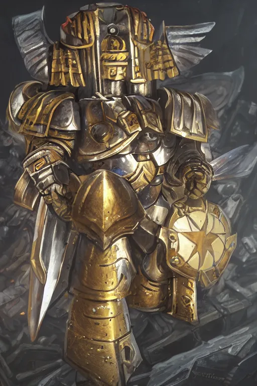 Image similar to armor portrait heros warhammer 4 0 k horus heresy fanart - the primarchs emperor by johannes helgeson animated with vfx concept artist & illustrator global illumination ray tracing hdr fanart arstation zbrush central hardmesh 8 k octane renderer comics stylized