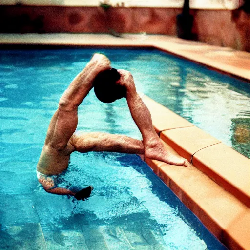 Image similar to photo of jewish man diving into a pool of money, cinestill, 800t, 35mm, full-HD