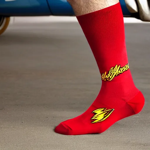 Prompt: flash mcqueen wearing socks