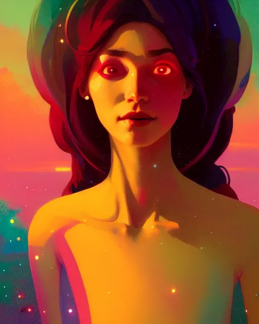 Image similar to portrait of a beautiful woman monster astronaut, bathed in light, octane render, unreal engine, gaudy colors, greg rutkowski, loish, rhads, beeple, makoto shinkai and lois van baarle, ilya kuvshinov, rossdraws, tom bagshaw, alphonse mucha, global illumination