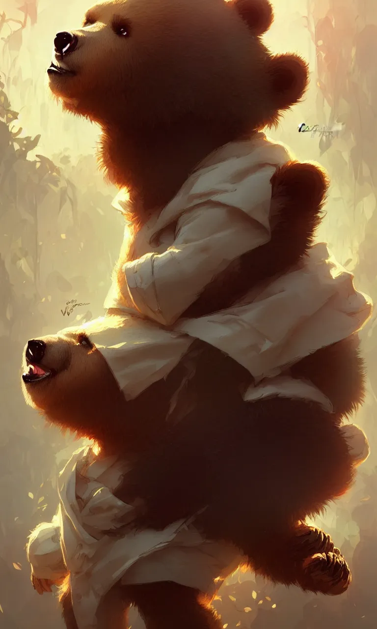 Image similar to cute cartoon bear, sharp focus, illustration, highly detailed, digital painting, concept art, matte, art by wlop and artgerm and greg rutkowski and alphonse mucha, masterpiece