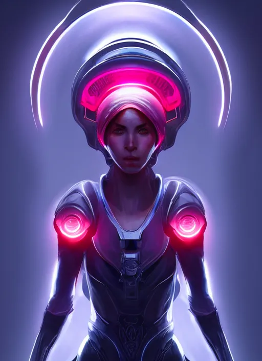 Image similar to symmetry!! portrait of side!! of a female character with helmet fantasy, sci - fi, tech wear, glowing lights!! intricate, elegant, highly detailed, digital painting, artstation, concept art, smooth, sharp focus, illustration, art by julian del rey and daryl tan