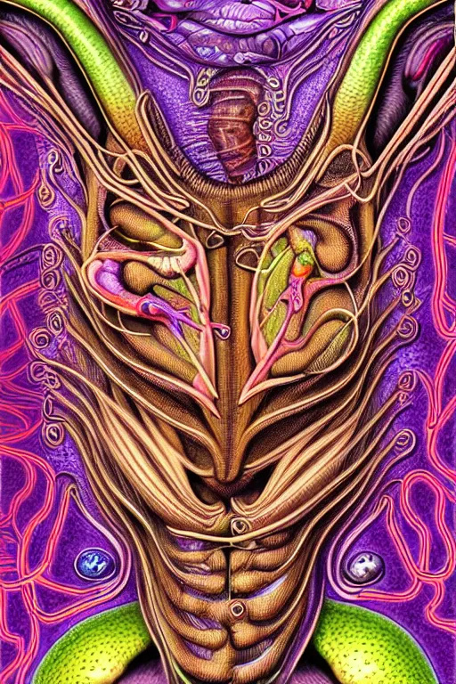 Prompt: psychedelic anatomically accurate diagram of alien animal, intricate parts, fine details, hyper realistic, by seichen, surreal