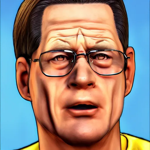 Image similar to king of the hill, Hank hill, photorealistic, portrait, hyper realistic.