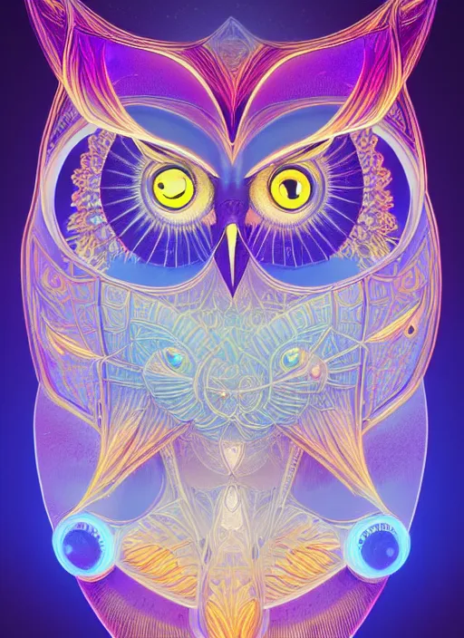 Image similar to symmetry!! product render poster vivid colors divine proportion owl, 神 圣, glowing fog intricate, elegant, highly detailed, digital painting, artstation, concept art, smooth, sharp focus, illustration,