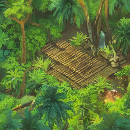 Image similar to tropical forest in game by Greg Rutkowski. isometric view