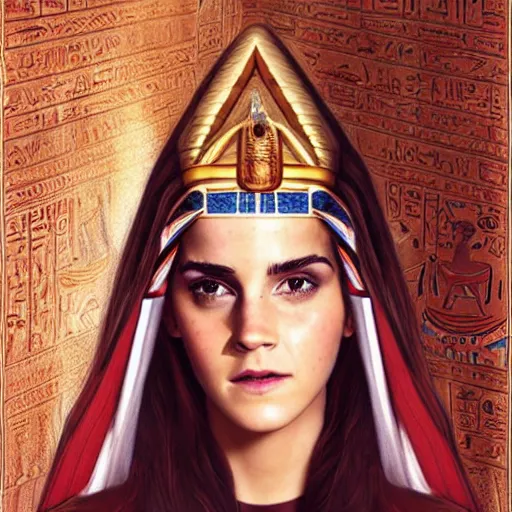 Image similar to a photograph of egyptian goddess emma watson, hyperrealism, photo realistic, canon pro