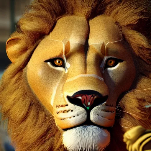 Prompt: anthropomorphic scene of lion at a street protest, exquisite detail lion in hippie clothes, Streetwear, hippie fashion, protest movement, trending on artstation, incredible detail, Graeme Base, 8k detail, gi, global illumination, physically based rendering, photoreal, small details, intricate complexity