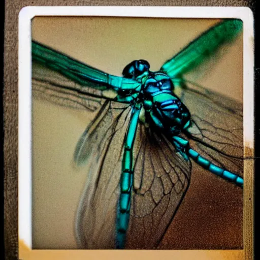 Prompt: house made from dragonfly wings polaroid macro