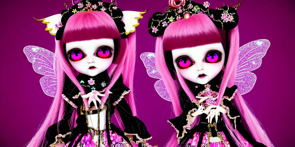 Prompt: baroque bedazzled gothic royalty frames surrounding a pixelsort emo demonic horrorcore japanese beautiful fairy kei doll, sharpened early computer graphics, remastered chromatic aberration