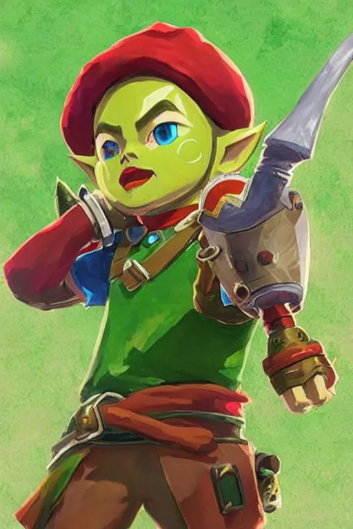 Image similar to an in game portrait of tingle from the legend of zelda breath of the wild, breath of the wild art style.