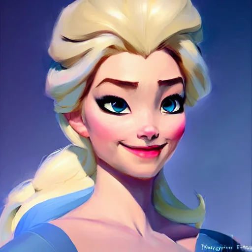 Image similar to Greg Manchess portrait painting of Elsa from Frozen as Overwatch character, medium shot, asymmetrical, profile picture, Organic Painting, sunny day, Matte Painting, bold shapes, hard edges, street art, trending on artstation, by Huang Guangjian and Gil Elvgren and Sachin Teng