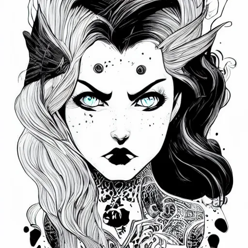 Image similar to princess of darkness, style of mcbess, rutkowski, artgerm comic, piercing eyes, long glowing red hair