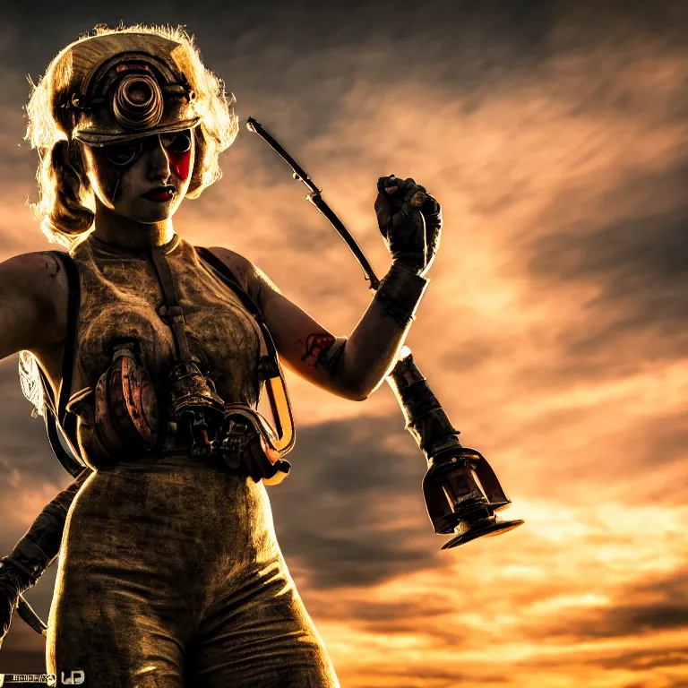 Image similar to photo of a beautiful female atompunk warrior, 8 k, hdr, smooth, sharp focus, high resolution, award - winning photo