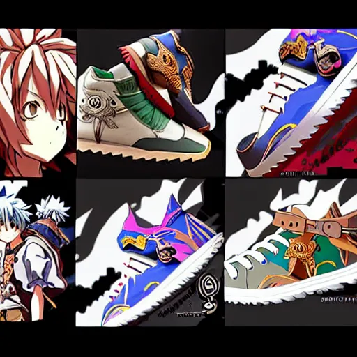 Image similar to fantasy anime jrpg sneaker design designed by studio ghibli, chrono trigger guilty gear style, aztec mayan street fashion native punk sneaker design, hip hop sneaker design with subtle mayan patterns, gapmoe yandere grimdark, trending on pixiv fanbox, painted by greg rutkowski makoto shinkai takashi takeuchi studio ghibli, akihiko yoshida