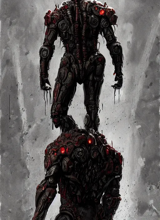 Image similar to robert englund as victor stone, full body concept, cyborg, borg, strogg, face of a man, terminator, flesh, quake strogg, doom demon, wolfenstein, monstrous, powerful, symmetry, symmetrical, concept art by ruan jia and greg rutkowski