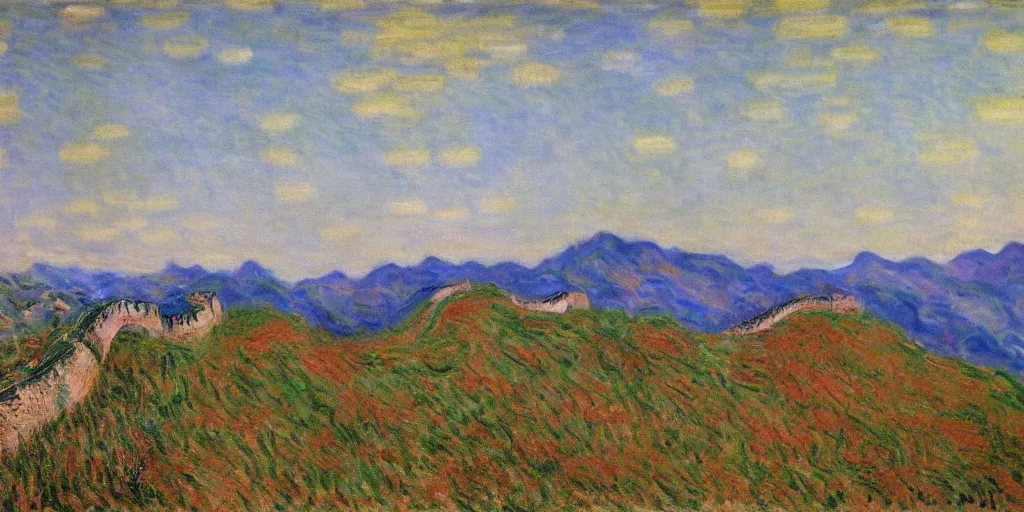 Image similar to an oil painting of the Great Wall by Oscar-Claude Monet