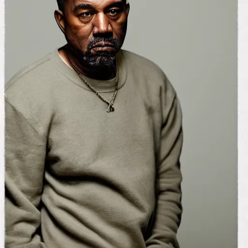 Image similar to a candid portrait photograph of Kanye West starring as Old man Morgan Freeman, in the style of Chi Mondu, shallow depth of field, 40mm lens