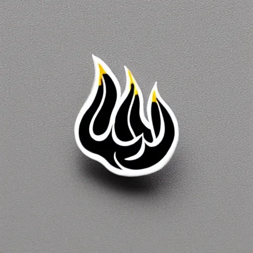 Image similar to simple yet detailed retro minimalistic fire flames warning enamel pin, use of negative space allowed, black and white only, smooth curves