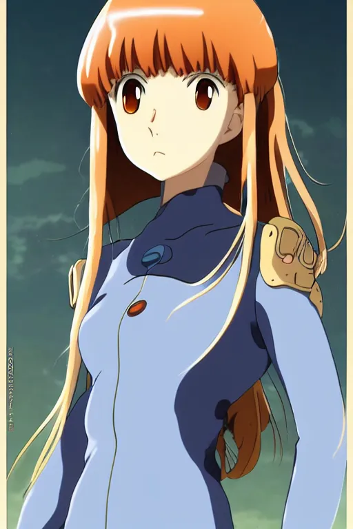 Image similar to anime art full body portrait character nausicaa concept art, anime key visual of elegant young female, brown hair and large eyes, finely detailed perfect face delicate features directed gaze, sunset in a valley, trending on pixiv fanbox, studio ghibli, extremely high quality artwork by hayao miyazaki by kushart krenz cute sparkling eyes